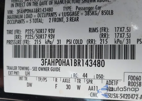 2011 Ford Fusion Se z USA, uszkodzony, nr VIN 3FAHP0HA1BR143480